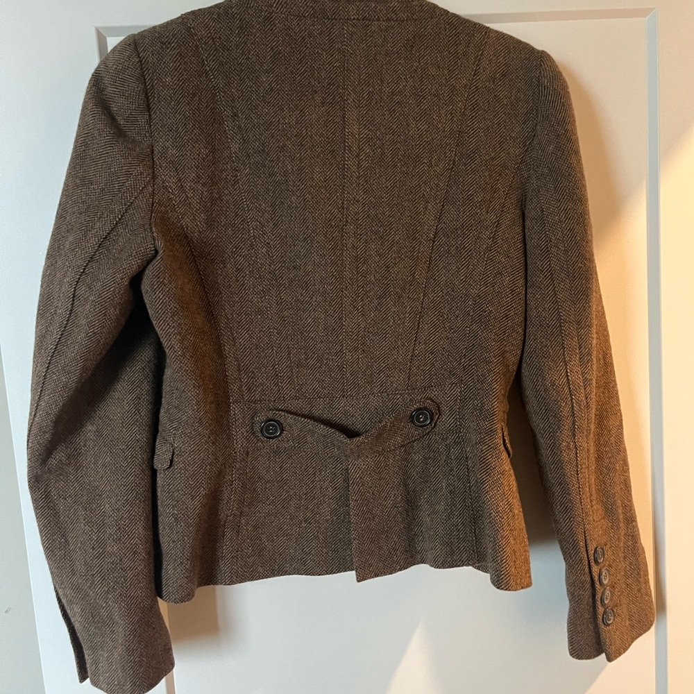 Zara Brown Ruffle Collar Wool Blend Blazer - Picture 3 of 6
